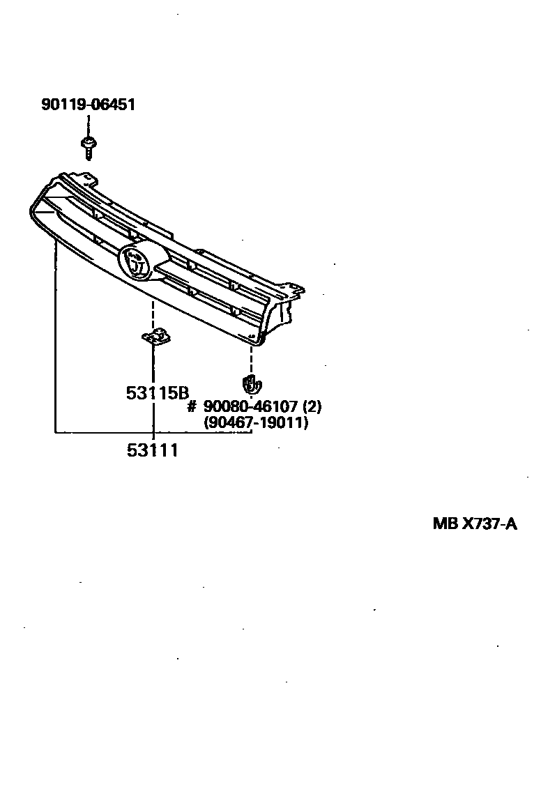 Toyota CAMRY radiator grille EPC diagram — MBX737A
