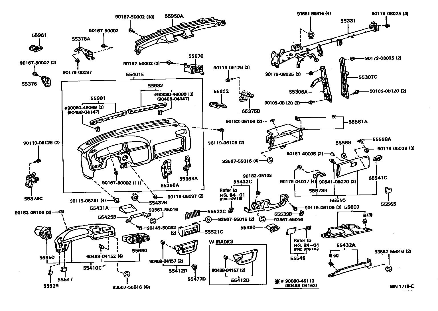 Toyota CAMRY 仪表板和手套箱 EPC diagram — MN1719C