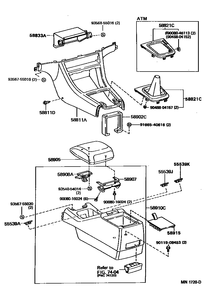 Toyota CAMRY 中央扶手箱和支架 EPC diagram — MN1720D