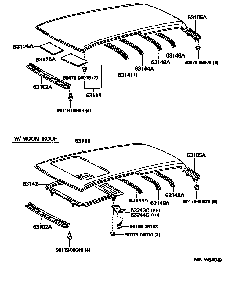 Toyota CAMRY 天窗板和背窗玻璃 EPC diagram — MBW510D