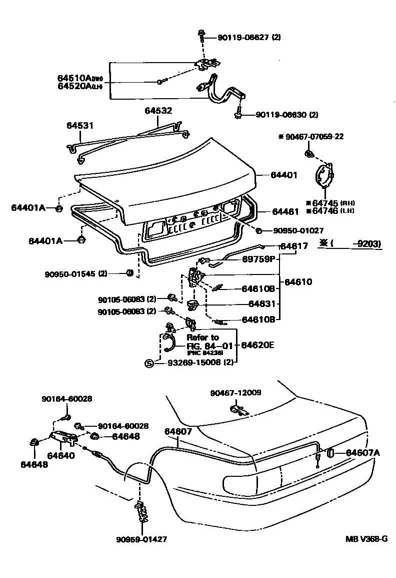 Toyota CAMRY 行李箱门和行李箱锁 EPC diagram — MBV368G