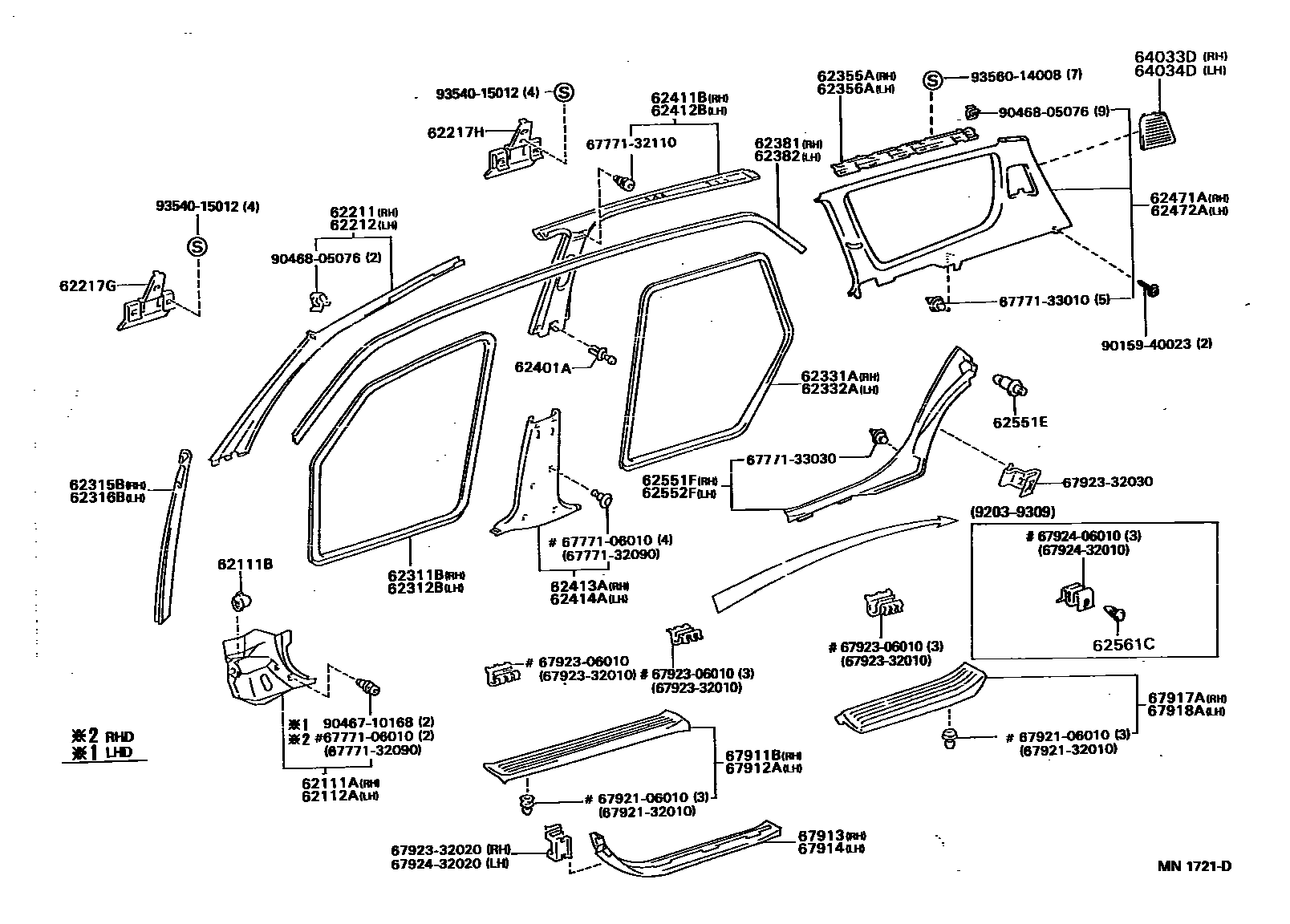 Toyota CAMRY 内饰板和车门防水胶条 EPC diagram — MN1721D