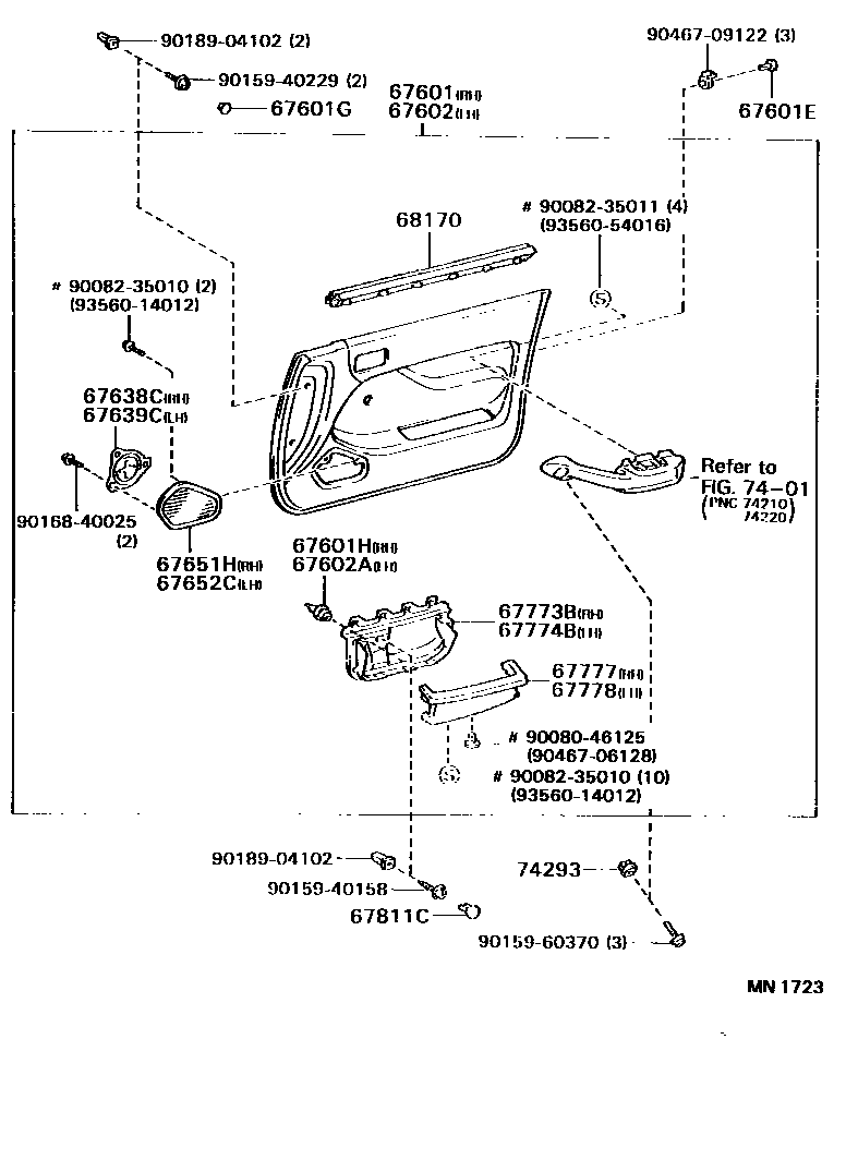 Toyota CAMRY 前门板和前门玻璃 EPC diagram — MN1723