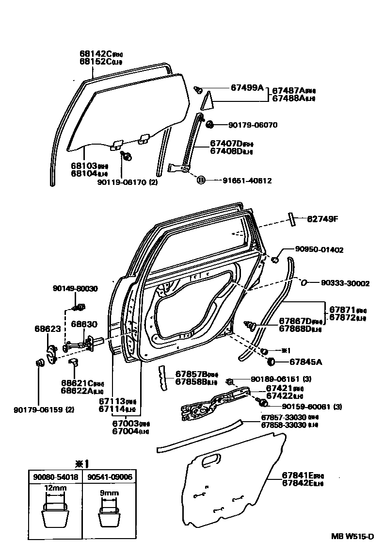 Toyota CAMRY 后门板和后门玻璃 EPC diagram — MBW515D