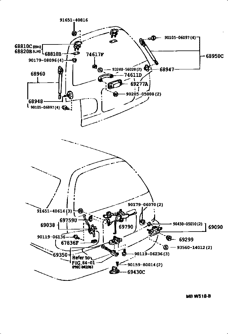 Toyota CAMRY 背门锁和背门把手 EPC diagram — MBW518B