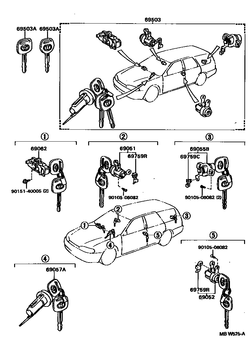 Toyota CAMRY 锁芯组件 EPC diagram — MBW525A