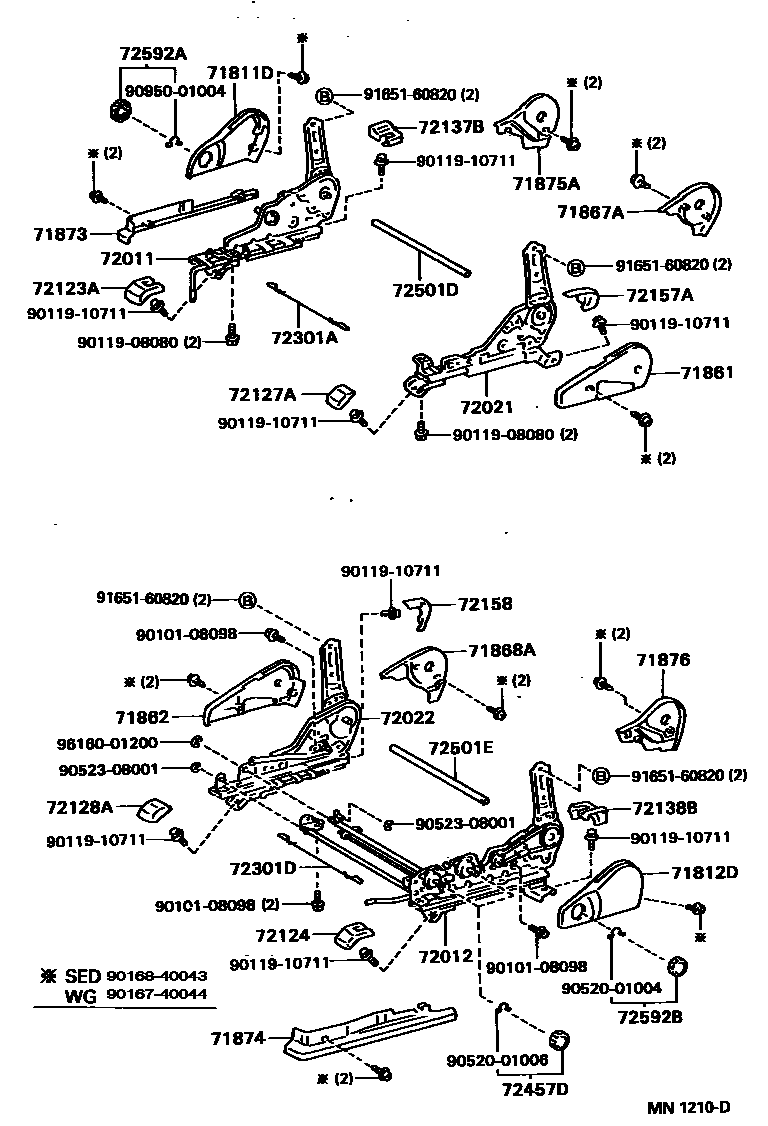 Toyota CAMRY 前排座椅和座椅滑轨 EPC diagram — MN1210D