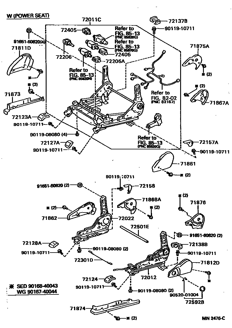 Toyota CAMRY 前排座椅和座椅滑轨 EPC diagram — MN2476C
