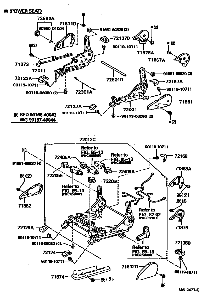 Toyota CAMRY 前排座椅和座椅滑轨 EPC diagram — MN2477C