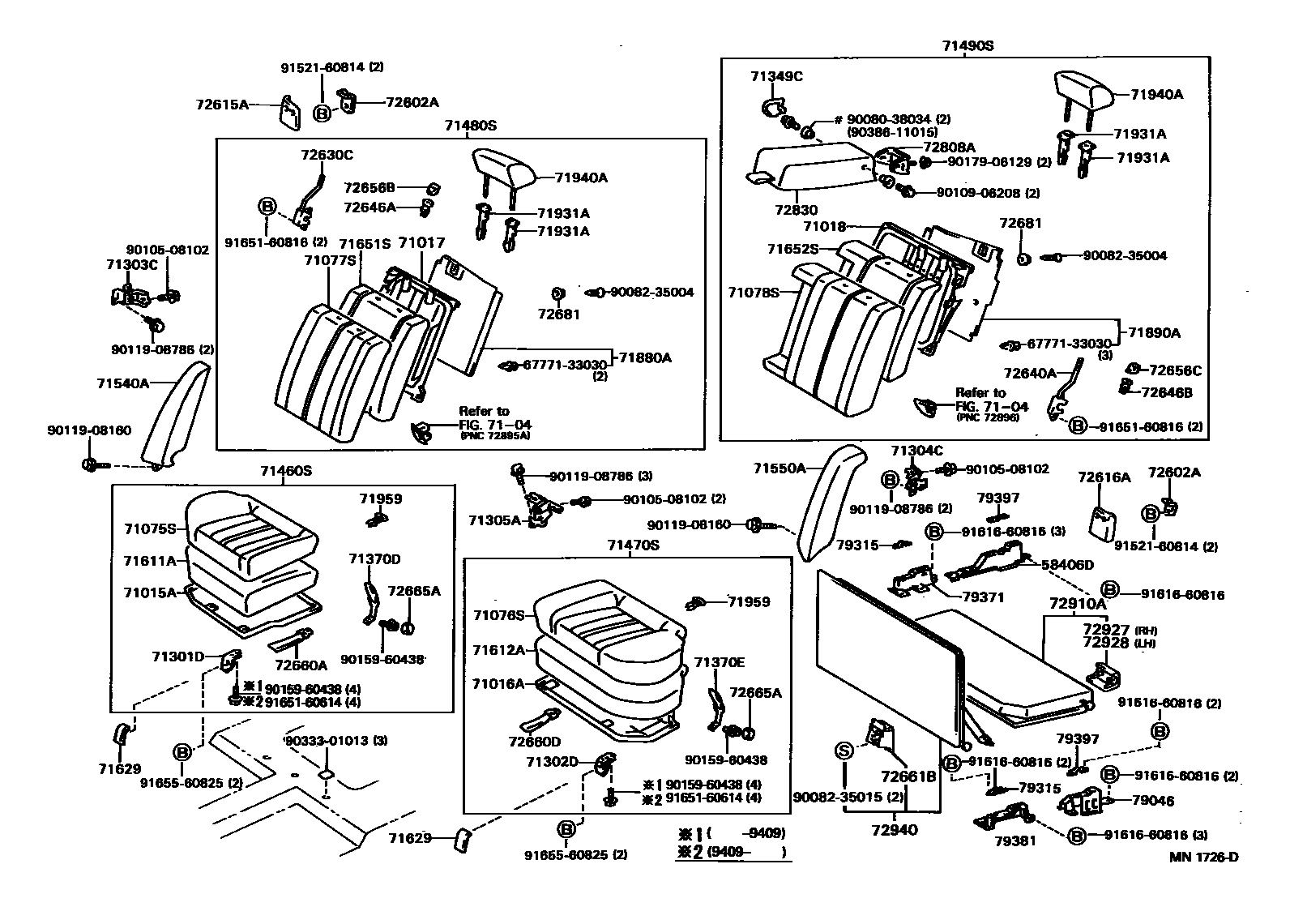 Toyota CAMRY 后排座椅和座椅滑轨 EPC diagram — MN1726D