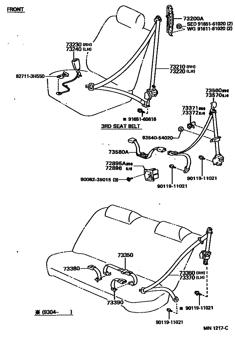 Toyota CAMRY 安全带和儿童保护座椅 EPC diagram — MN1217C