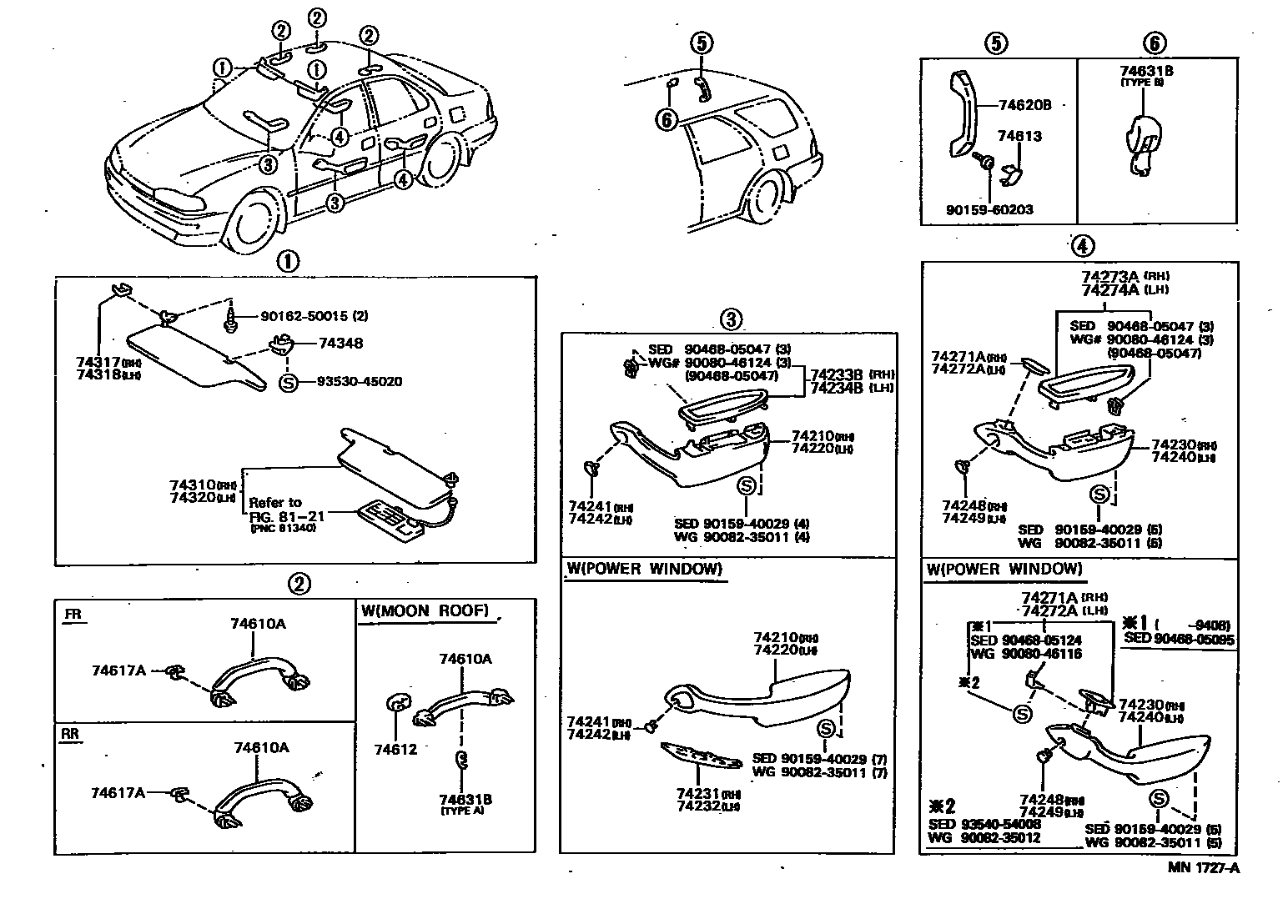 Toyota CAMRY 扶手和遮阳板 EPC diagram — MN1727A