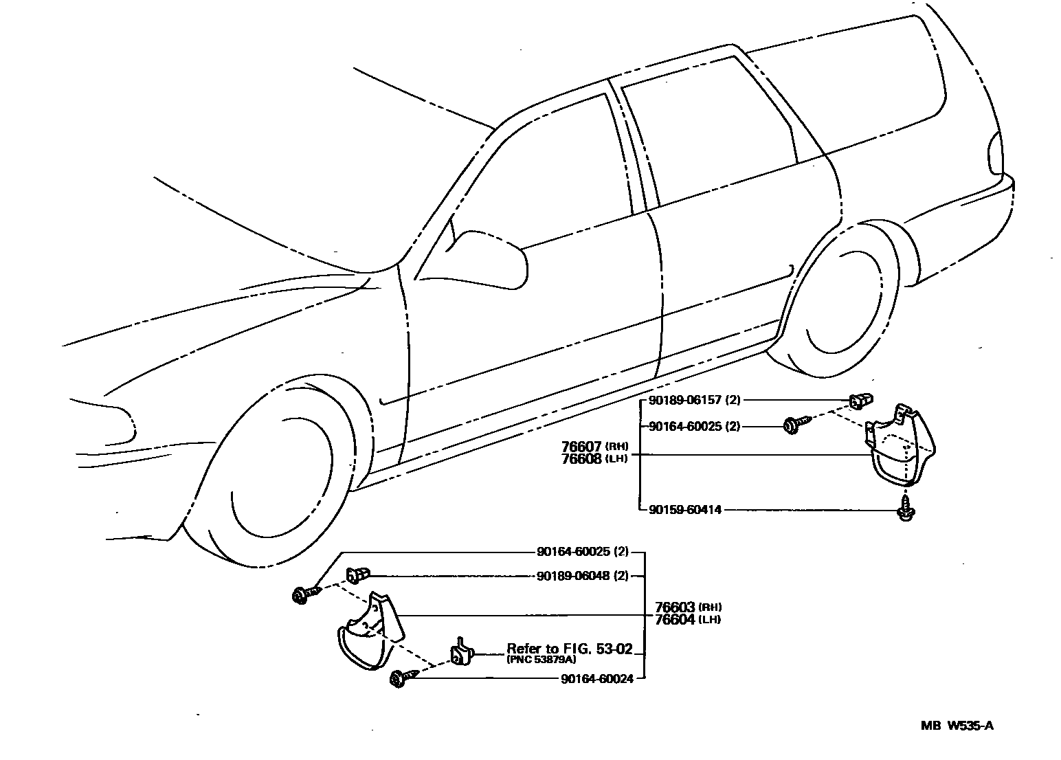 Toyota CAMRY 挡泥板和扰流板 EPC diagram — MBW535A