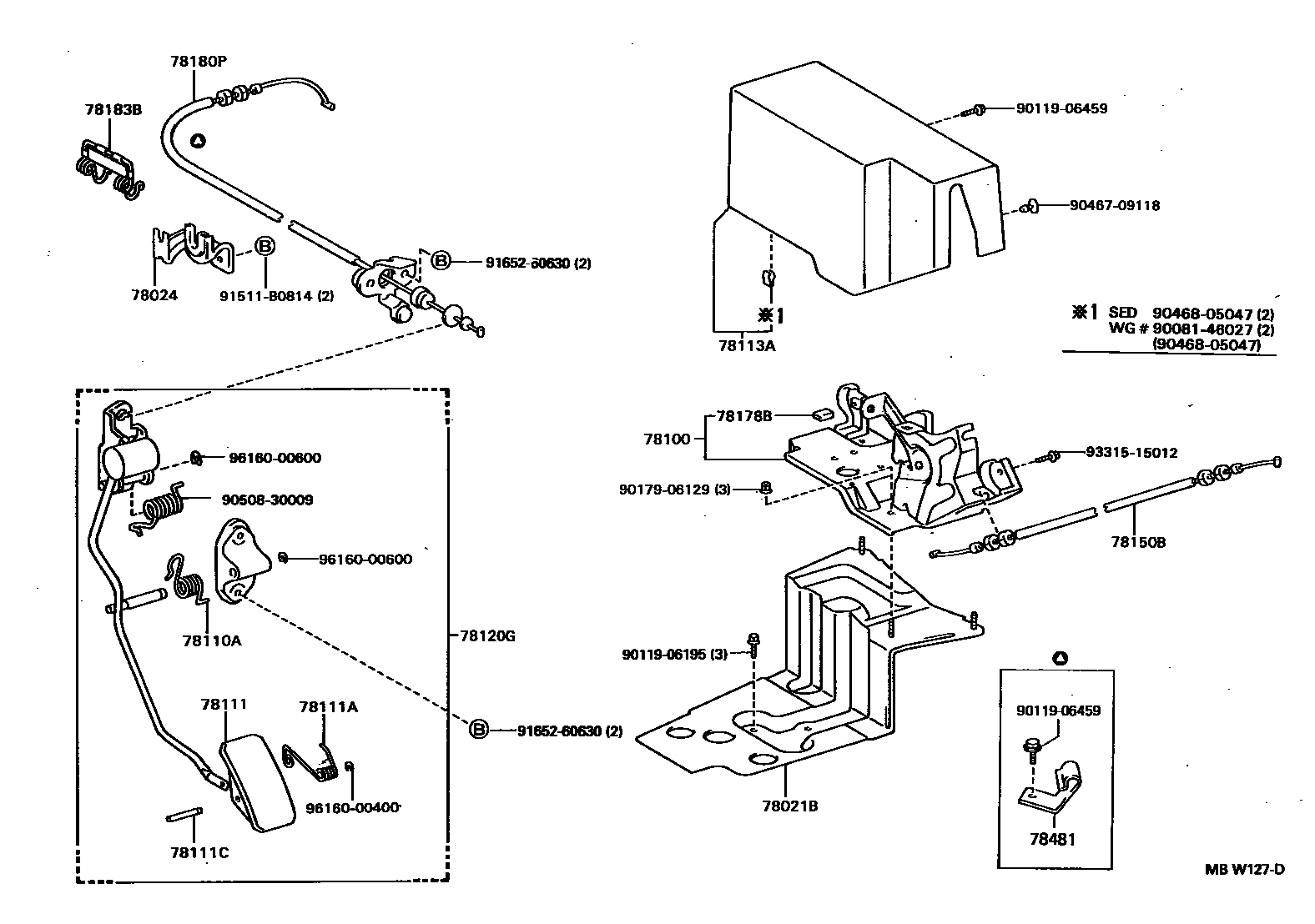 Toyota CAMRY accelerator pedal connecting rod EPC diagram — MBW127D