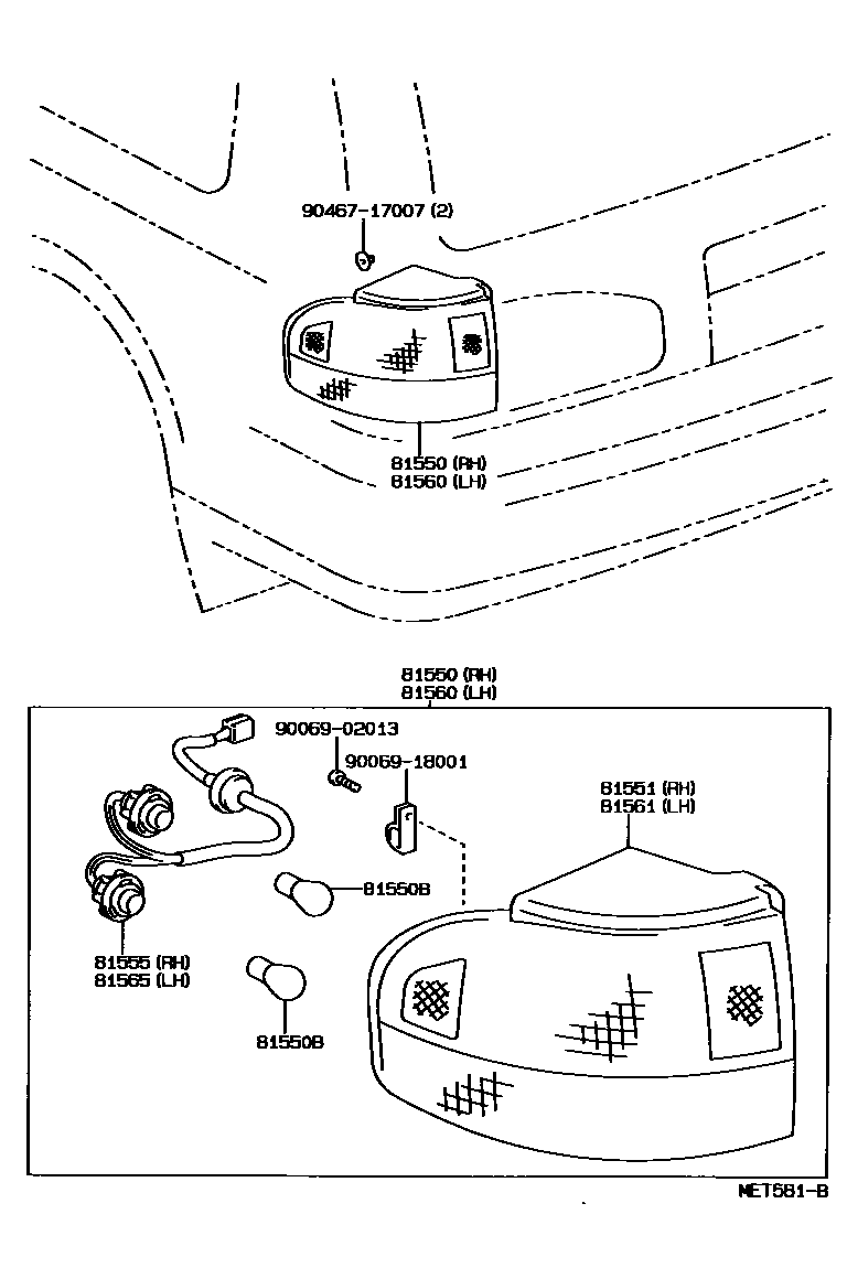 Toyota CAMRY 后组合灯 EPC diagram — MET581B