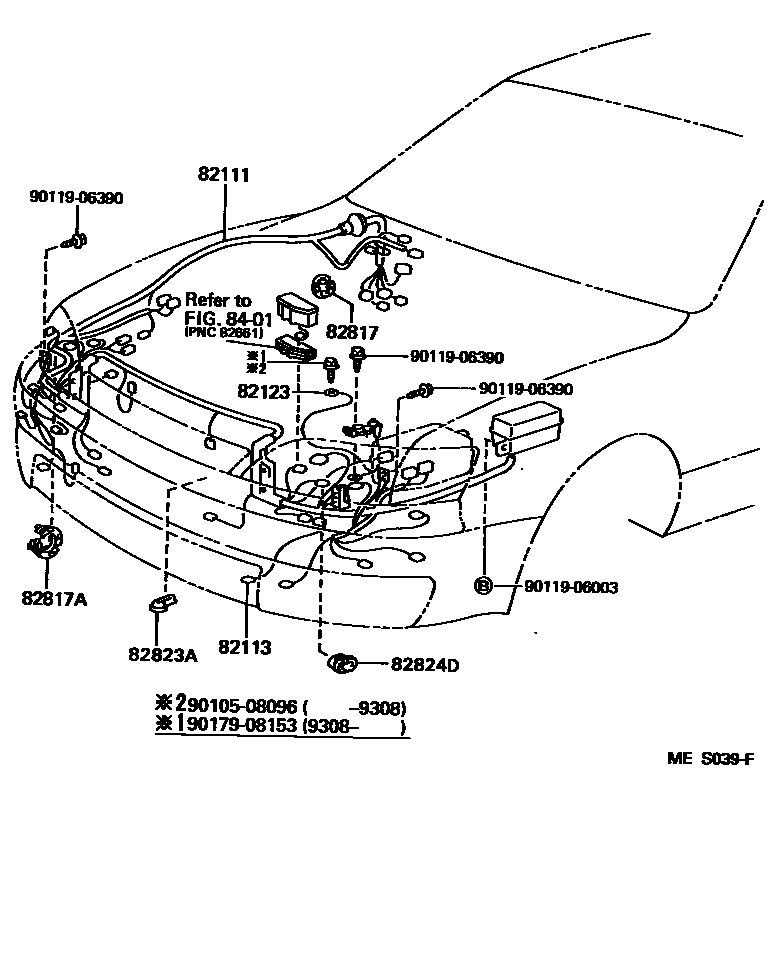 Toyota CAMRY 线束和卡夹 EPC diagram — MES039F