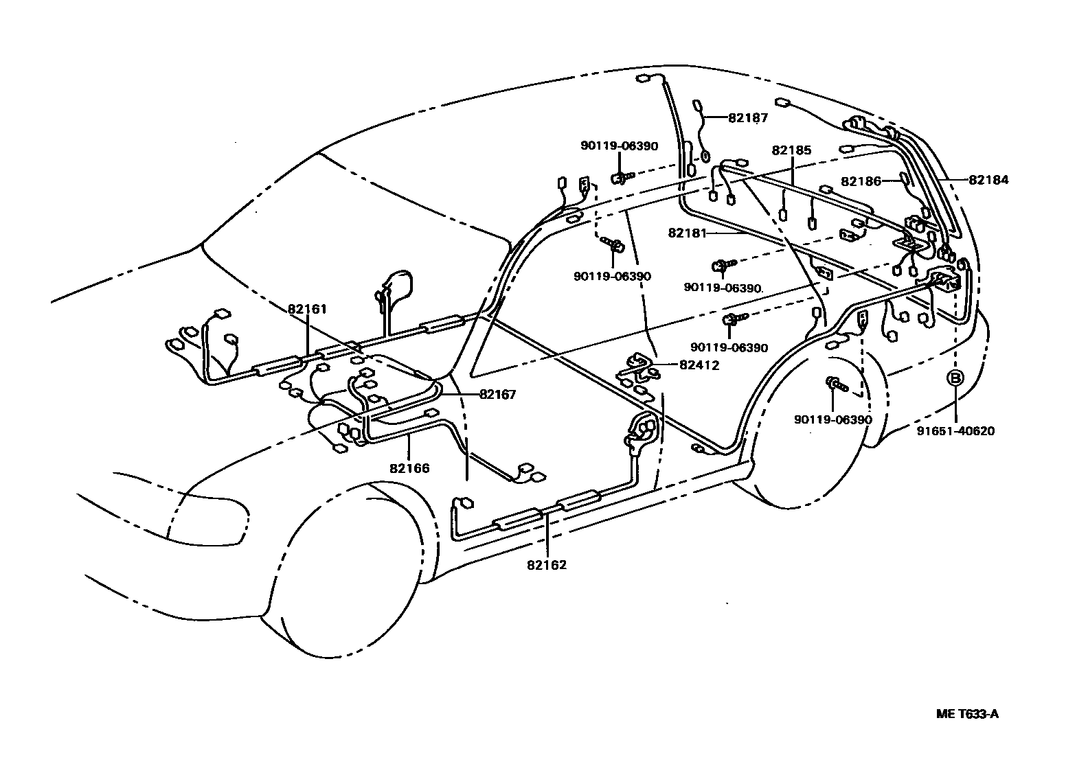 Toyota CAMRY 线束和卡夹 EPC diagram — MET633A
