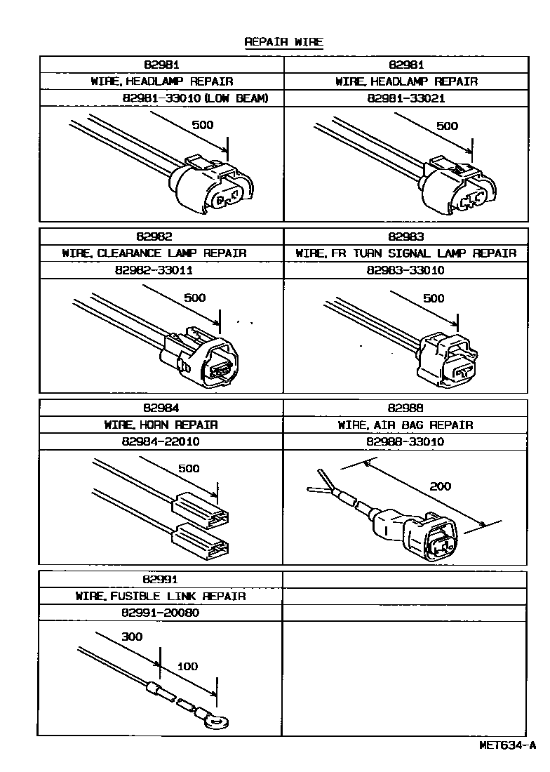 Toyota CAMRY 线束和卡夹 EPC diagram — MET634A