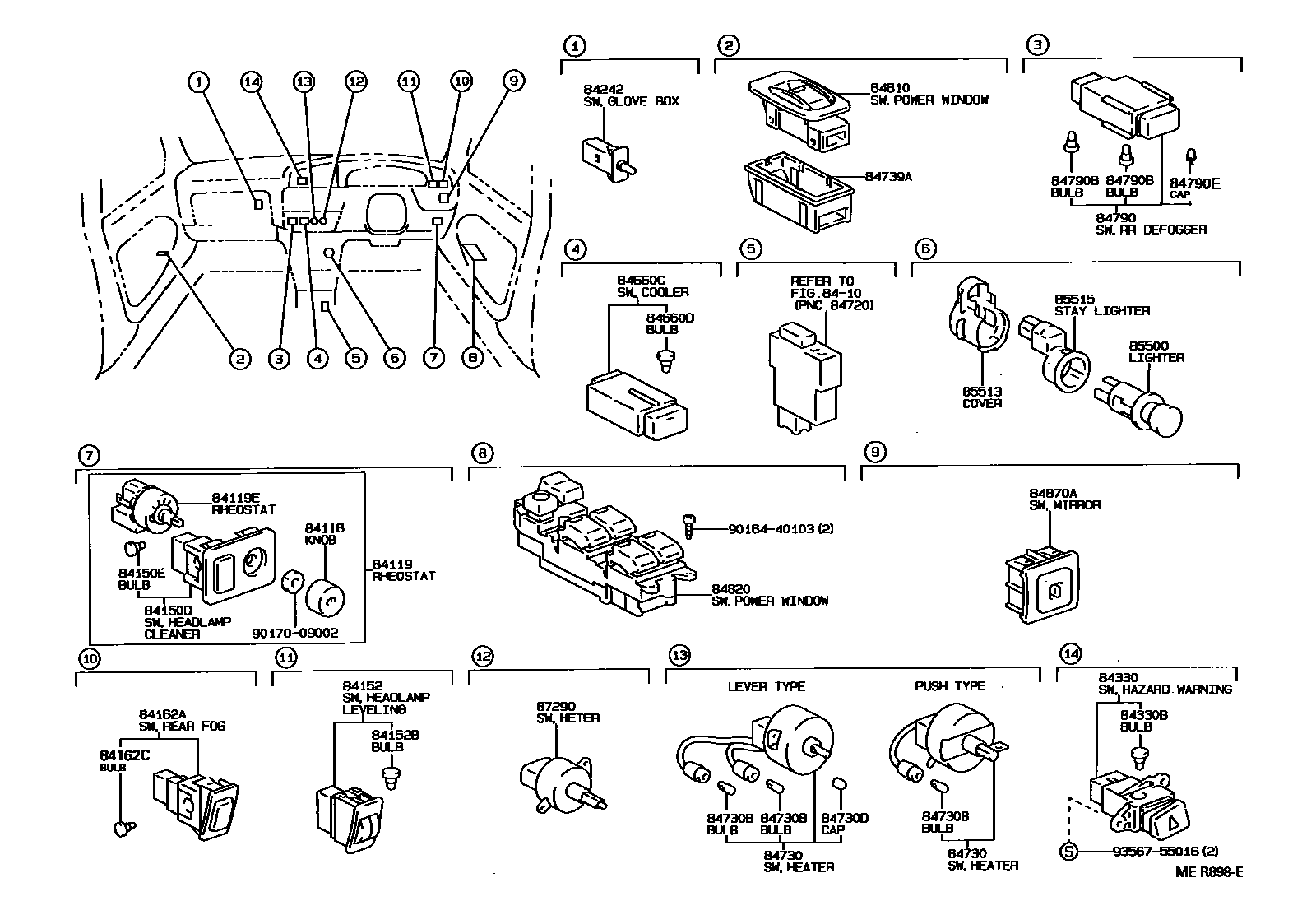 Toyota CAMRY 开关和继电器和ECU EPC diagram — MER898E
