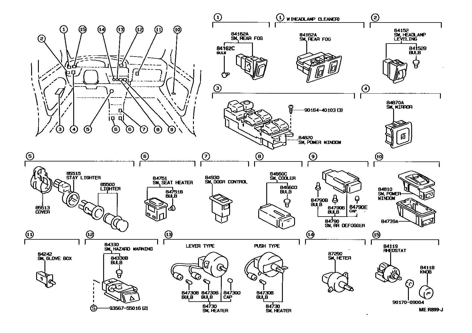 Toyota CAMRY 开关和继电器和ECU EPC diagram — MER899J