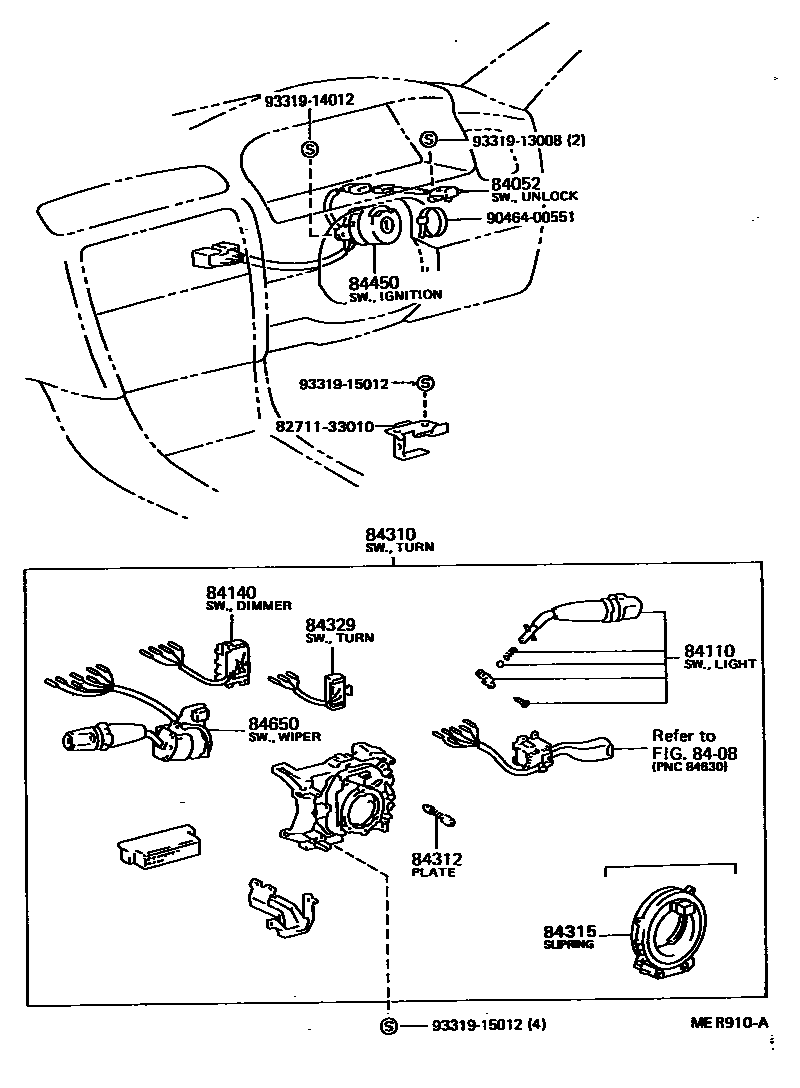 Toyota CAMRY 开关和继电器和ECU EPC diagram — MER910A