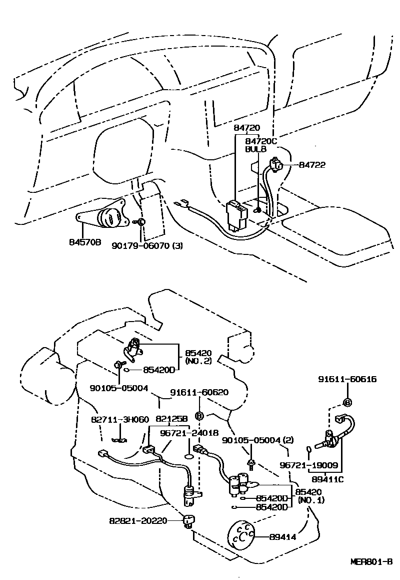 Toyota CAMRY 超速档和电子控制变速器 EPC diagram — MER801B