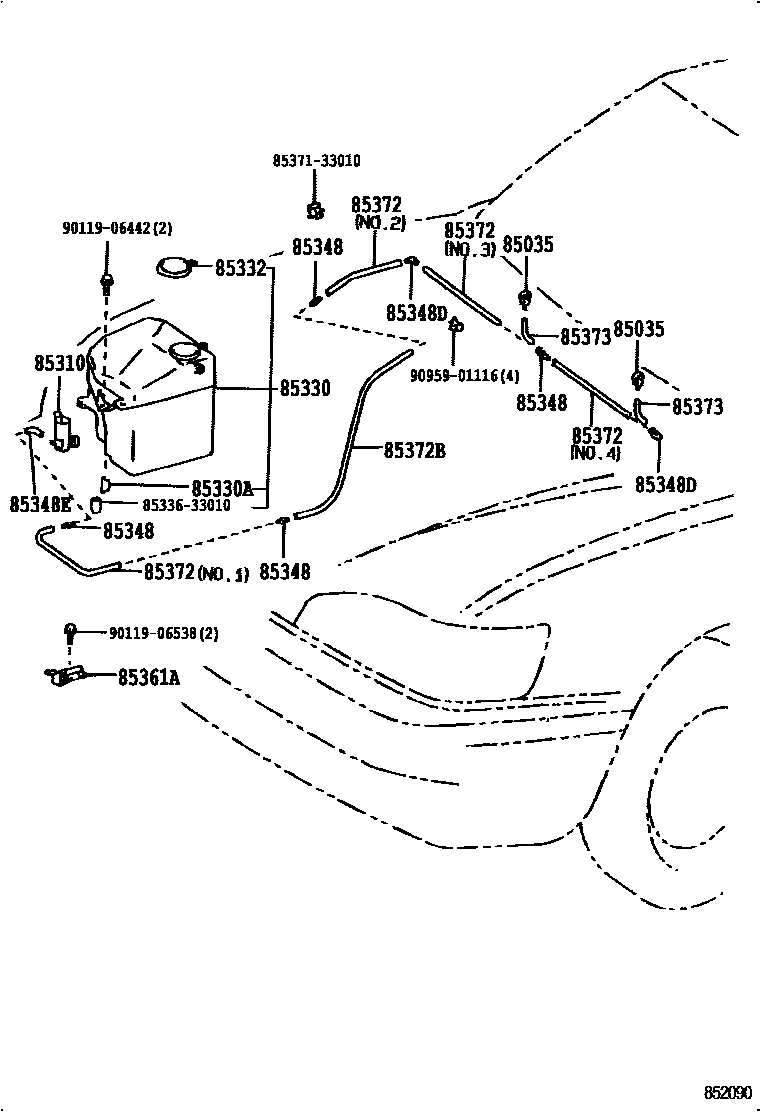 Toyota CAMRY 挡风玻璃清洗器 EPC diagram — 852090