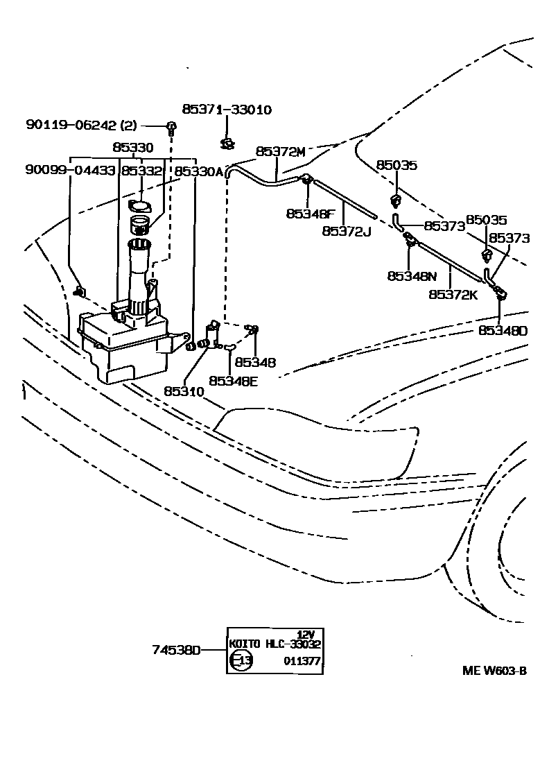 Toyota CAMRY 挡风玻璃清洗器 EPC diagram — MEW603B