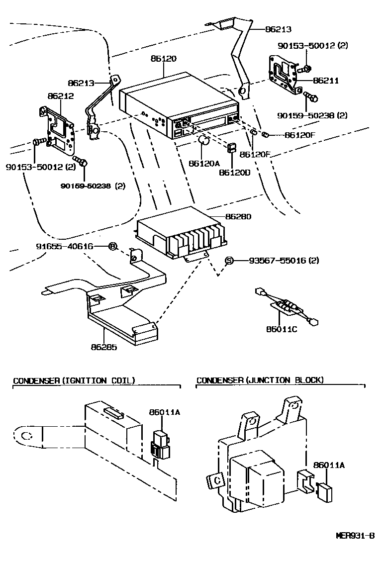 Toyota CAMRY 收音机、放大器和冷凝器 EPC diagram — MER931B
