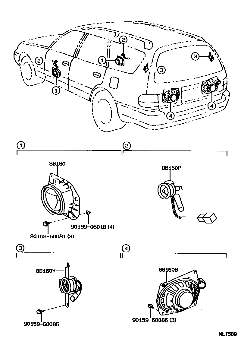 Toyota CAMRY 扬声器 EPC diagram — MET589