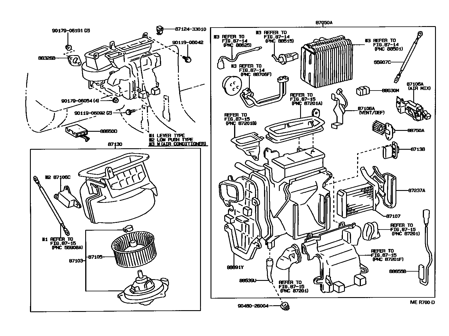 Toyota CAMRY 暖风和空调系统 - 加热装置和鼓风机 EPC diagram — MER700D