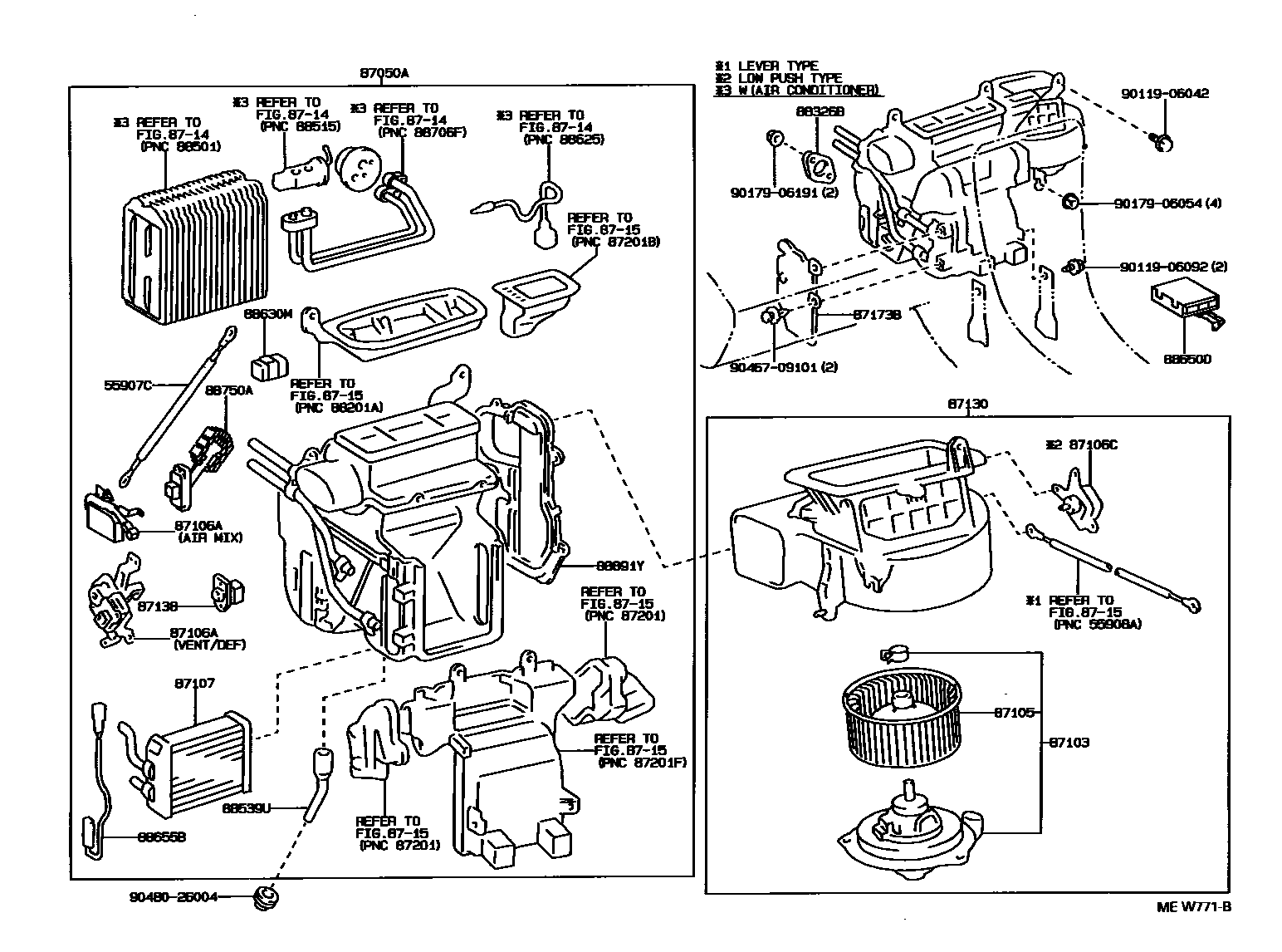 Toyota CAMRY 暖风和空调系统 - 加热装置和鼓风机 EPC diagram — MEW771B