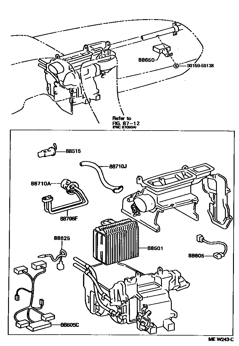 Toyota CAMRY 暖风和空调系统 - 冷却器组件 EPC diagram — MEW243C