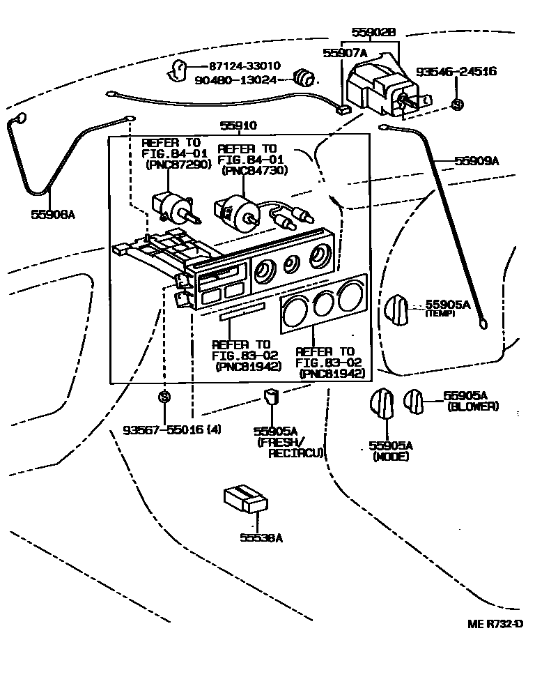 Toyota CAMRY 暖风和空调系统 - 控制器和风管 EPC diagram — MER732D