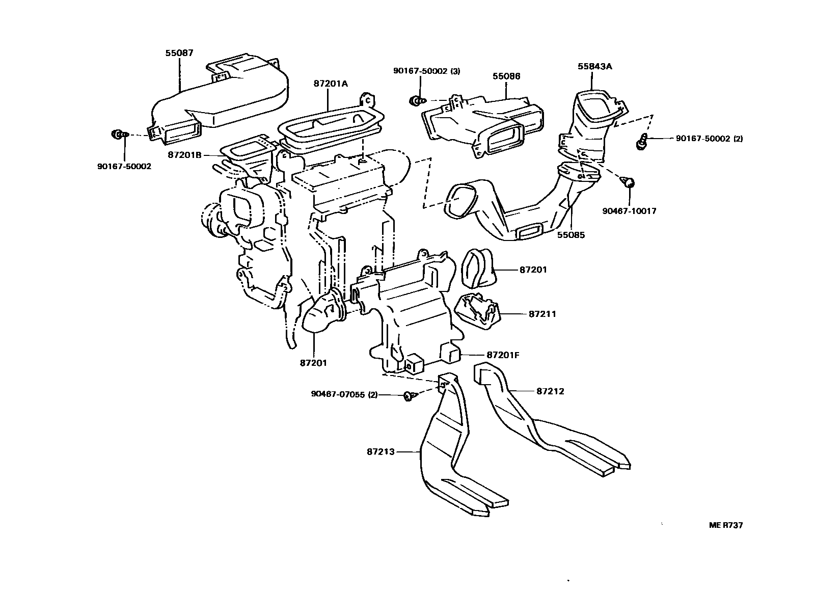 Toyota CAMRY 暖风和空调系统 - 控制器和风管 EPC diagram — MER737
