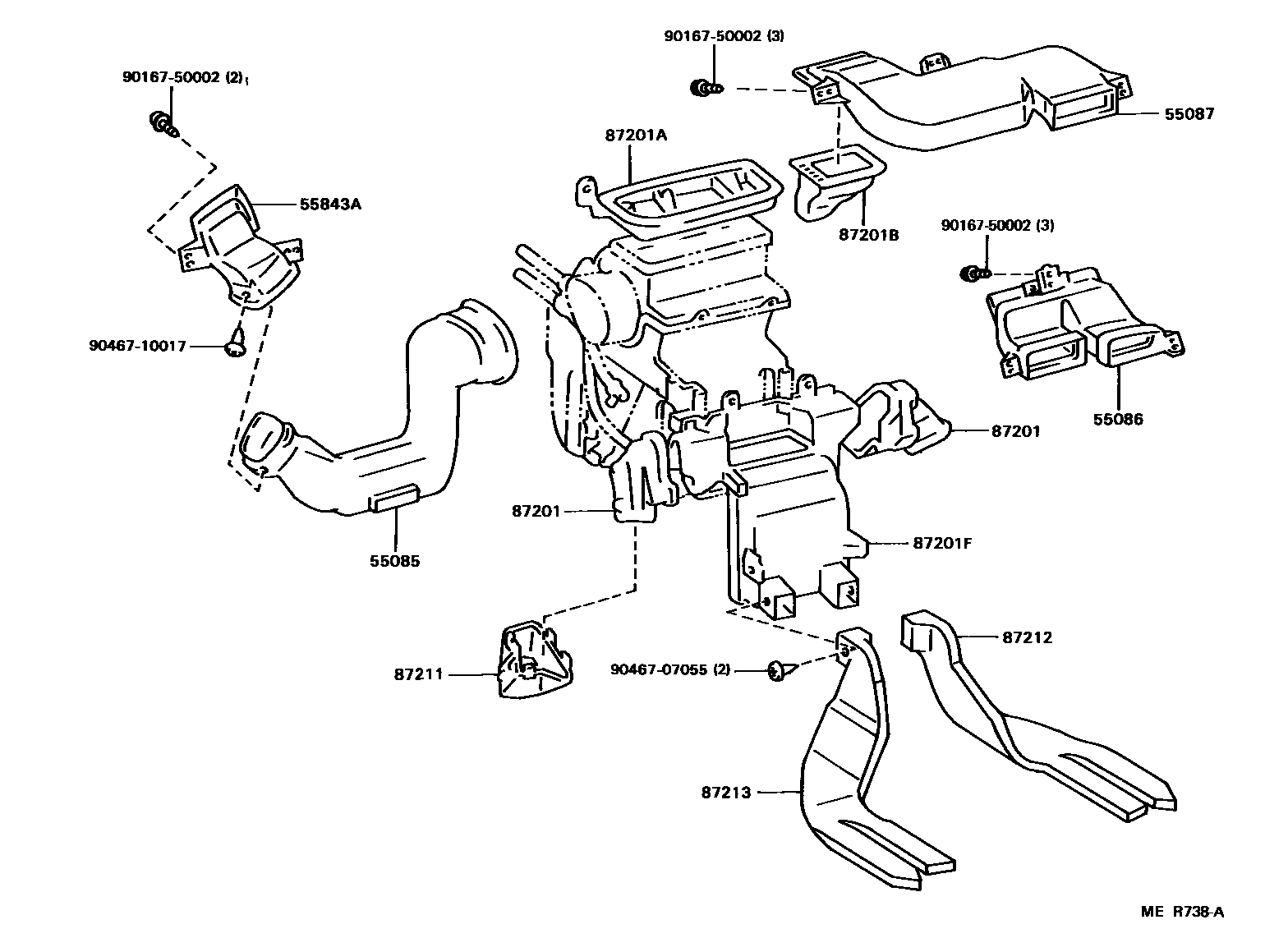 Toyota CAMRY 暖风和空调系统 - 控制器和风管 EPC diagram — MER738A