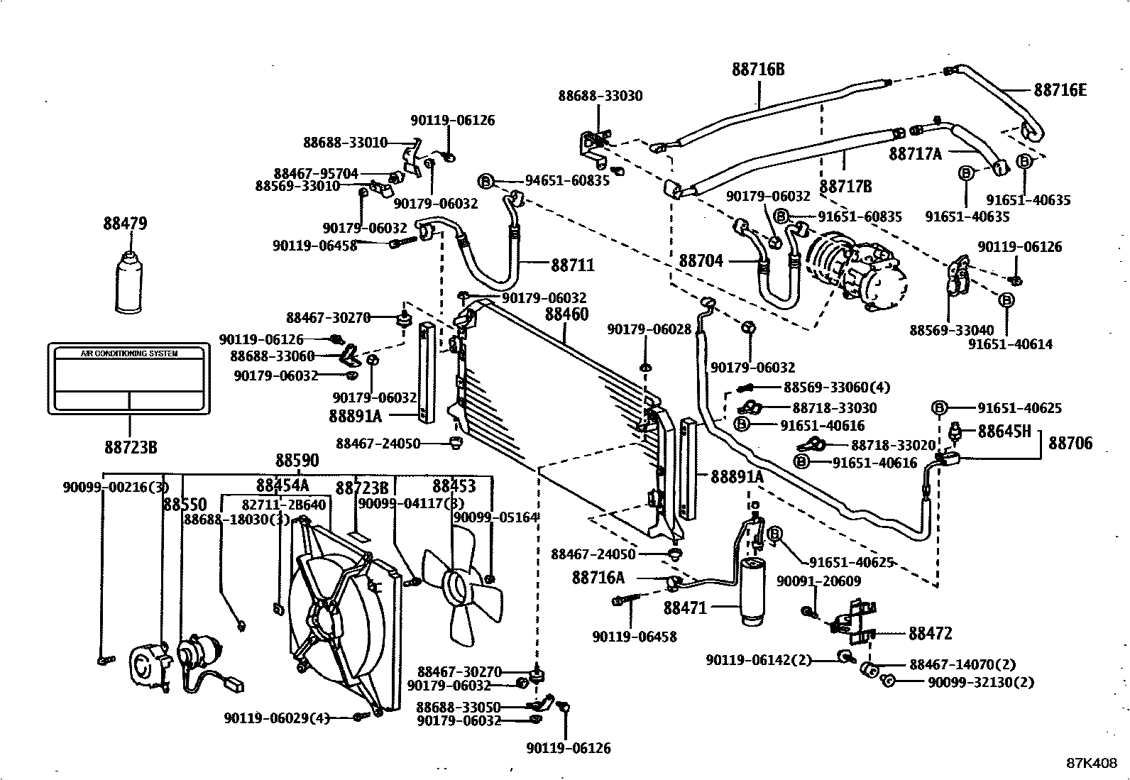 Toyota CAMRY Heating & Air Conditioning - Cooler Piping EPC diagram — 87K408