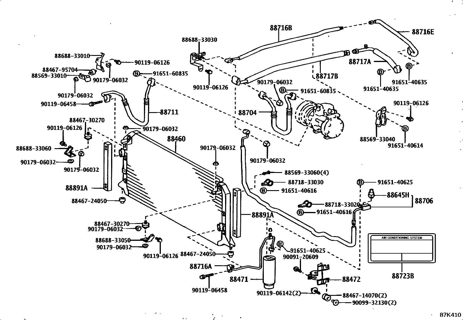 Toyota CAMRY Heating & Air Conditioning - Cooler Piping EPC diagram — 87K410