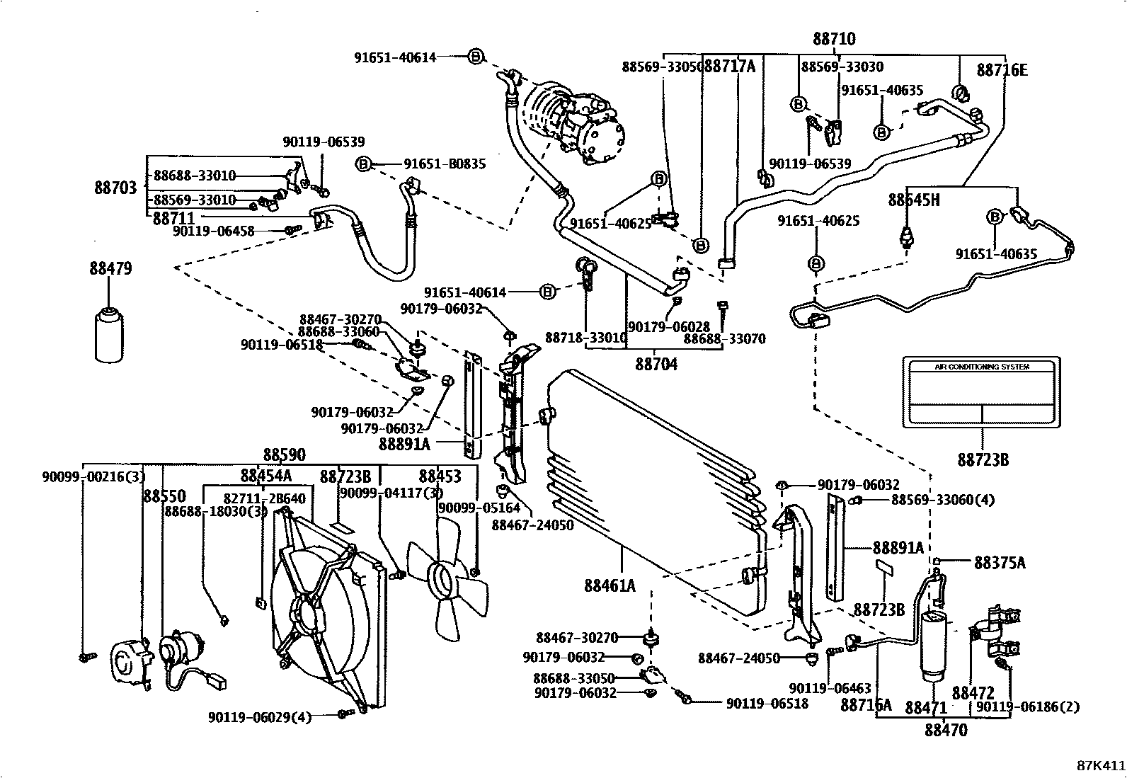Toyota CAMRY Heating & Air Conditioning - Cooler Piping EPC diagram — 87K411