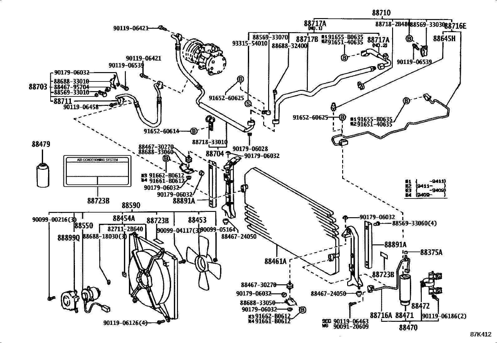Toyota CAMRY Heating & Air Conditioning - Cooler Piping EPC diagram — 87K412