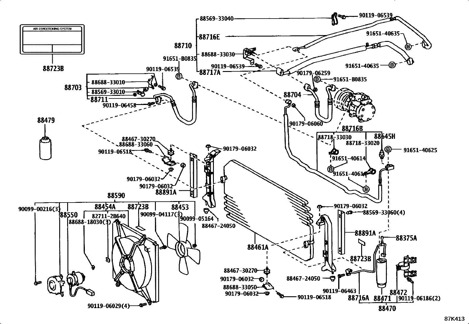 Toyota CAMRY Heating & Air Conditioning - Cooler Piping EPC diagram — 87K413