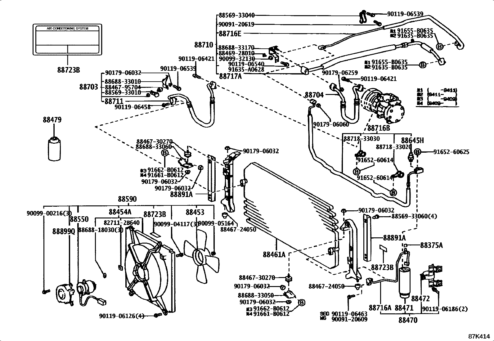 Toyota CAMRY Heating & Air Conditioning - Cooler Piping EPC diagram — 87K414