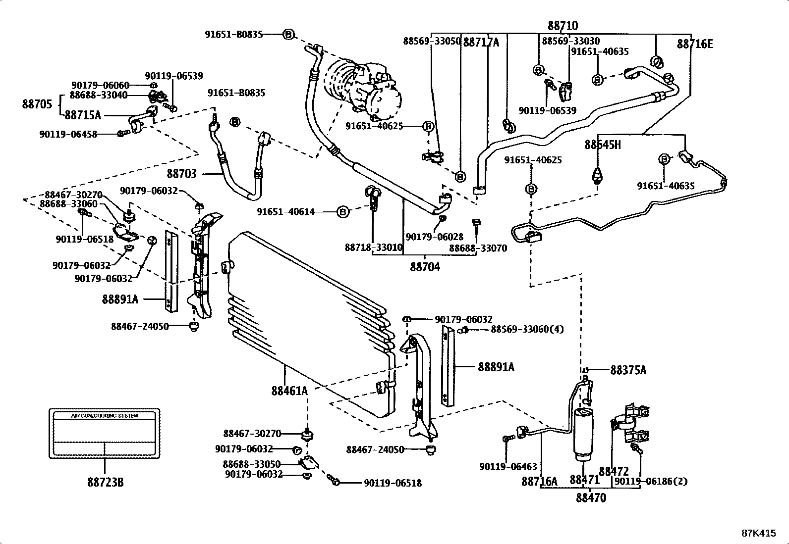 Toyota CAMRY Heating & Air Conditioning - Cooler Piping EPC diagram — 87K415