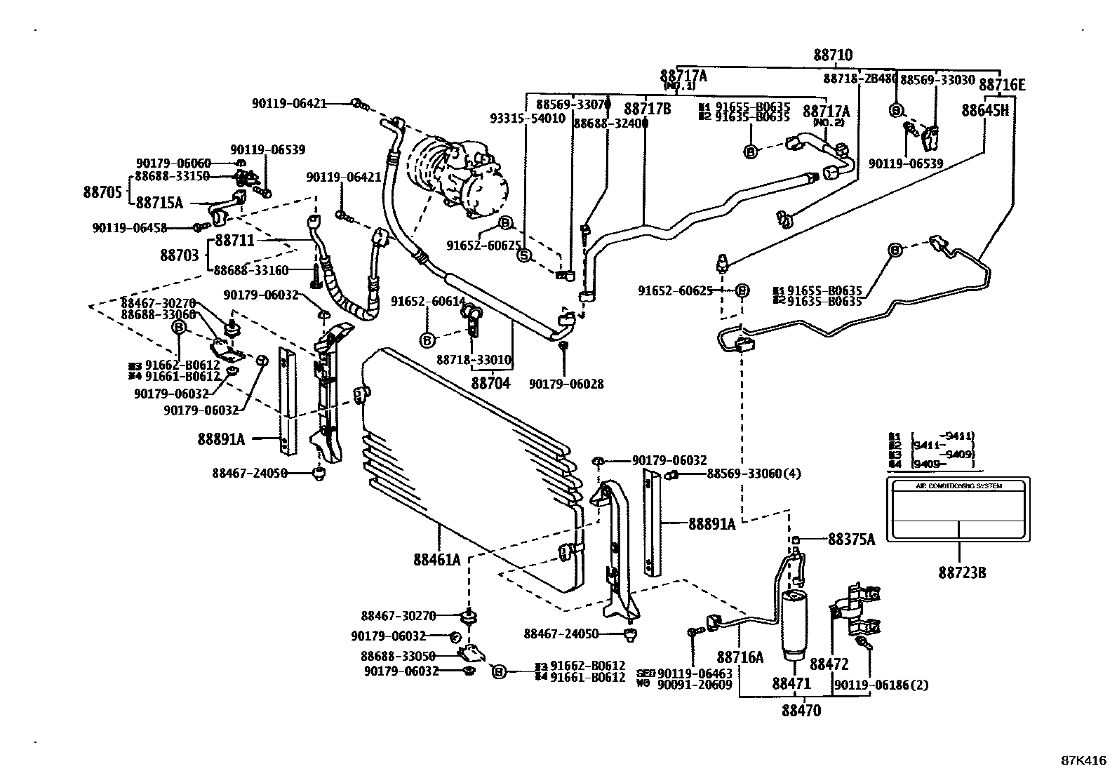 Toyota CAMRY Heating & Air Conditioning - Cooler Piping EPC diagram — 87K416