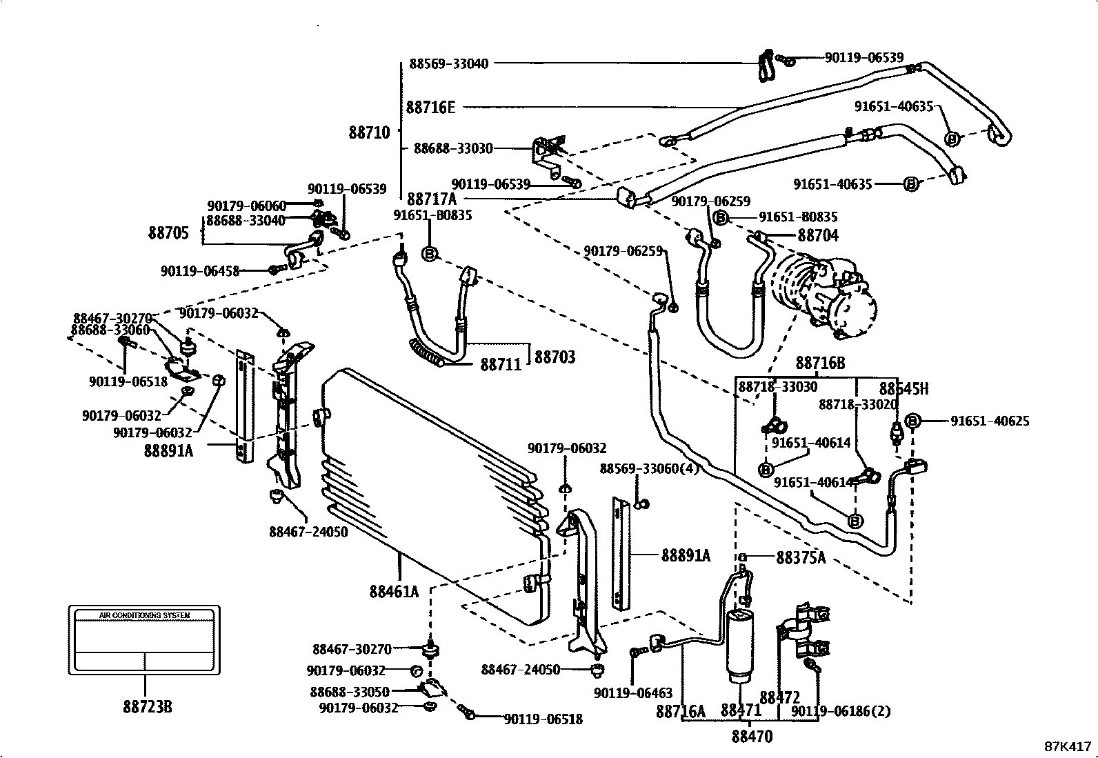 Toyota CAMRY Heating & Air Conditioning - Cooler Piping EPC diagram — 87K417