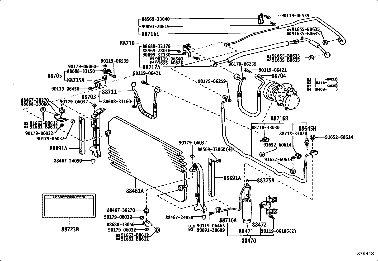 Toyota CAMRY Heating & Air Conditioning - Cooler Piping EPC diagram — 87K418