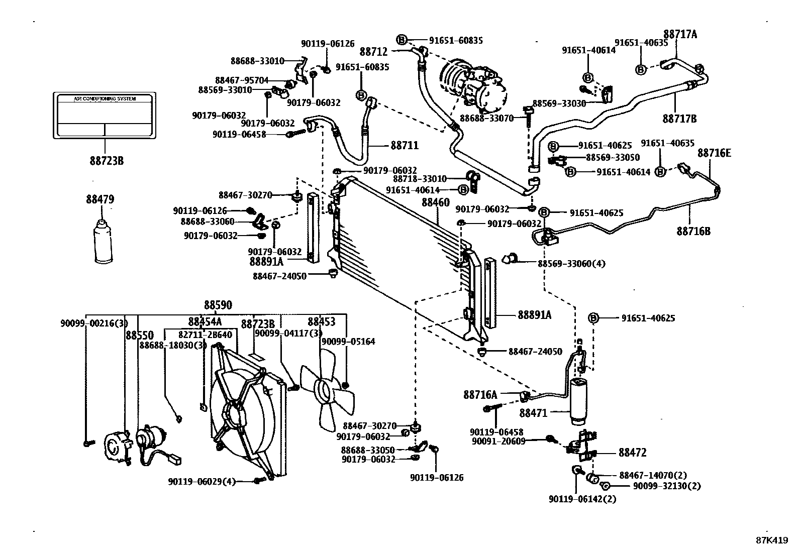 Toyota CAMRY Heating & Air Conditioning - Cooler Piping EPC diagram — 87K419
