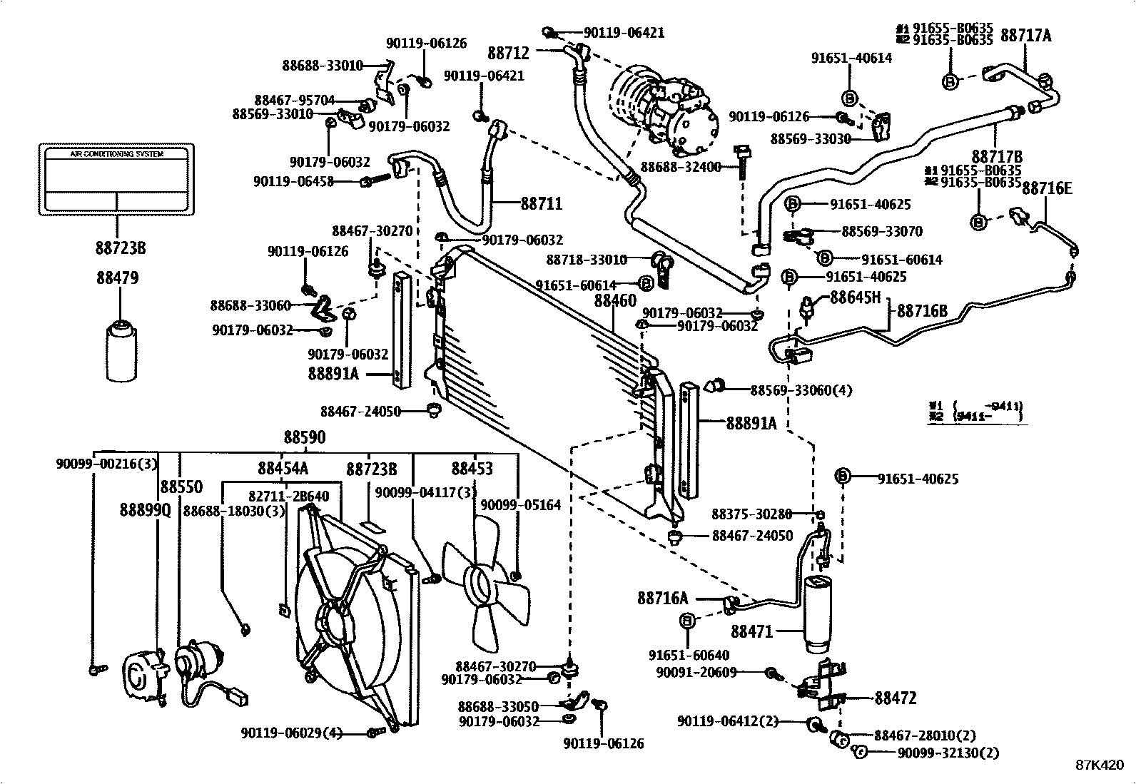 Toyota CAMRY Heating & Air Conditioning - Cooler Piping EPC diagram — 87K420