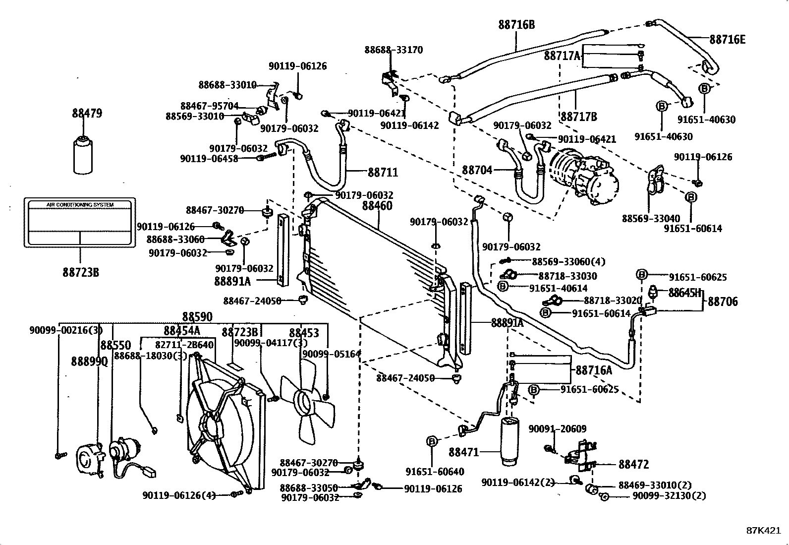Toyota CAMRY Heating & Air Conditioning - Cooler Piping EPC diagram — 87K421