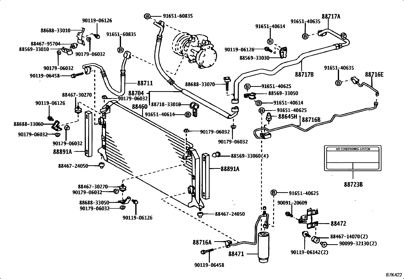 Toyota CAMRY Heating & Air Conditioning - Cooler Piping EPC diagram — 87K422